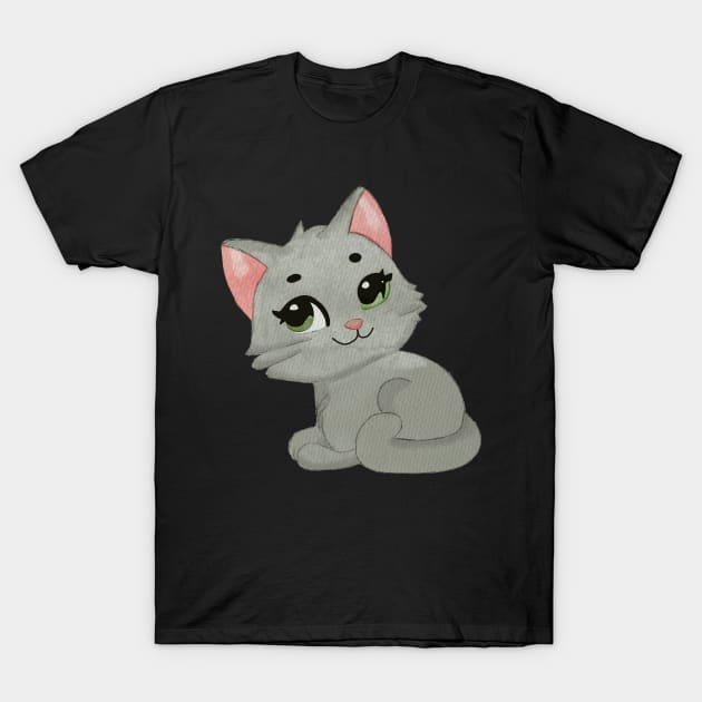 Grey cat with green eyes T-Shirt by Znikoma